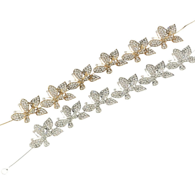 CRYSTAL SMALL BUTTERFLY THIN TIARA HAIR COMB PIN JC633 (6PC)