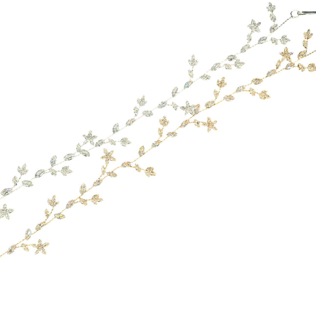 CRYSTAL BLOSSOM BRANCH LEAVES THIN TIARA HAIR PIN JC643 (6PC)