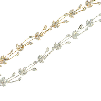 CRYSTAL BLOSSOM BRANCH LEAVES THIN TIARA HAIR PIN JC644 (6PC)