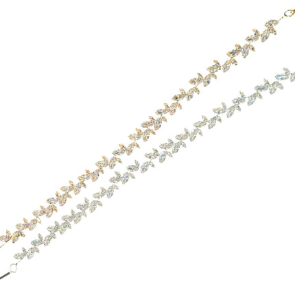 CRYSTAL BLOSSOM BRANCH LEAVES THIN TIARA HAIR PIN JC645 (6PC)