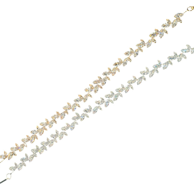 CRYSTAL BLOSSOM BRANCH LEAVES THIN TIARA HAIR PIN JC645 (6PC)
