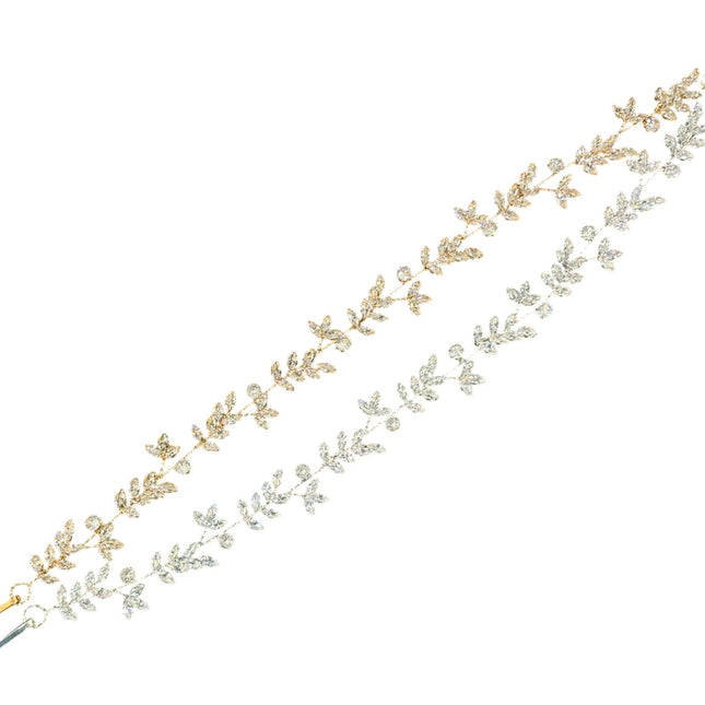 CRYSTAL BLOSSOM BRANCH LEAVES THIN TIARA HAIR PIN JC646 (6PC)