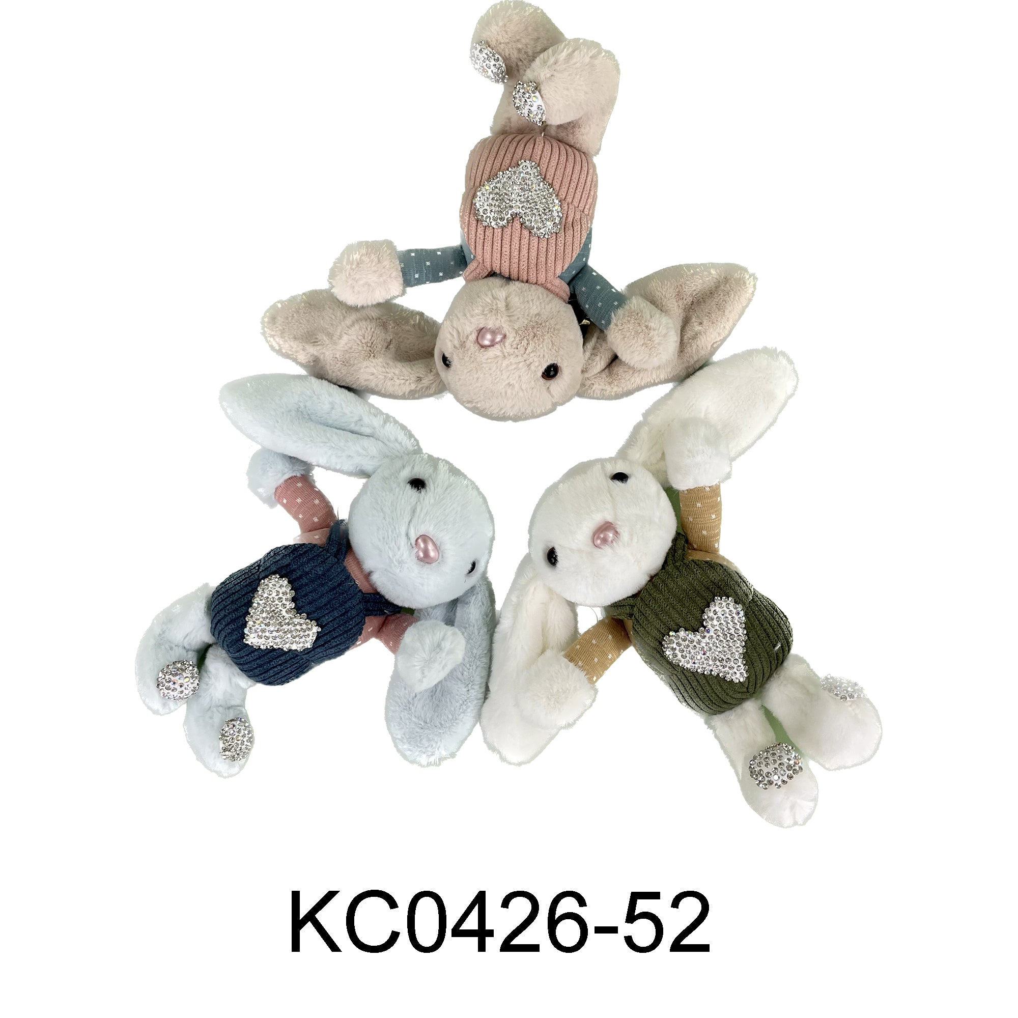 RHINESTONE HEART RABBIT PLUSH KEY CHAIN 0426-52 (12PC)