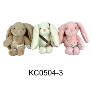 RHINESTONE LONG EAR RABBIT PLUSH KEY CHAIN 0504-3 (12PC)
