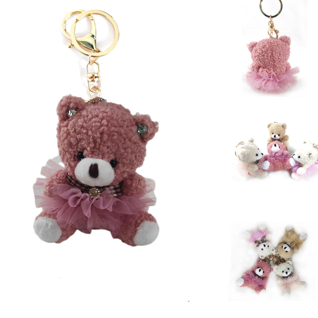 Rhinestone Skirt Bear Plush Key Chain KC1026-28 (12PC)