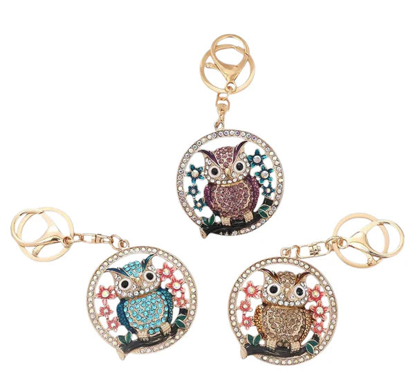 Rhinestone Owl Key Chain  KC1113-22 (12PC)