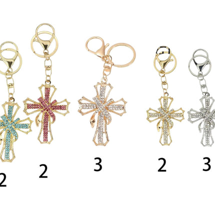 Rhinestone Ribbon Cross Key Chain KC1211-10 (12PC)