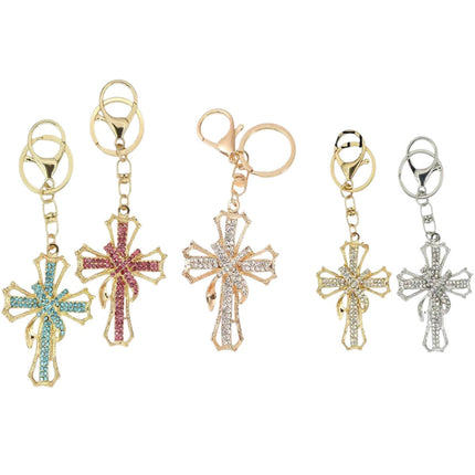 Rhinestone Ribbon Cross Key Chain KC1211-10 (12PC)