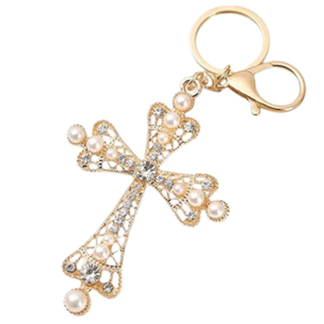 Rhinestone Cross Key Chain KC1211-8 (12PC)