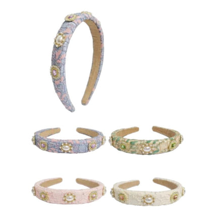 PEARL CHARM DECOR LACE HEADBAND HB1226-4 (12PC)