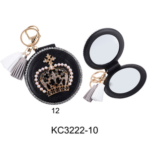 MIRROR KEYCHAIN PEARL CROWN TASSLE 3222-10 (6PC)
