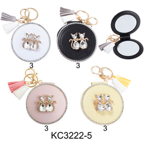 MIRROR KEYCHAIN CAT TASSLE RHINESTONE 3222-5 (6PC)