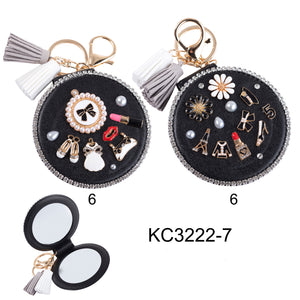 MIRROR KEYCHAIN PEARL CHARM TASSLE 3222-7 (6PC)