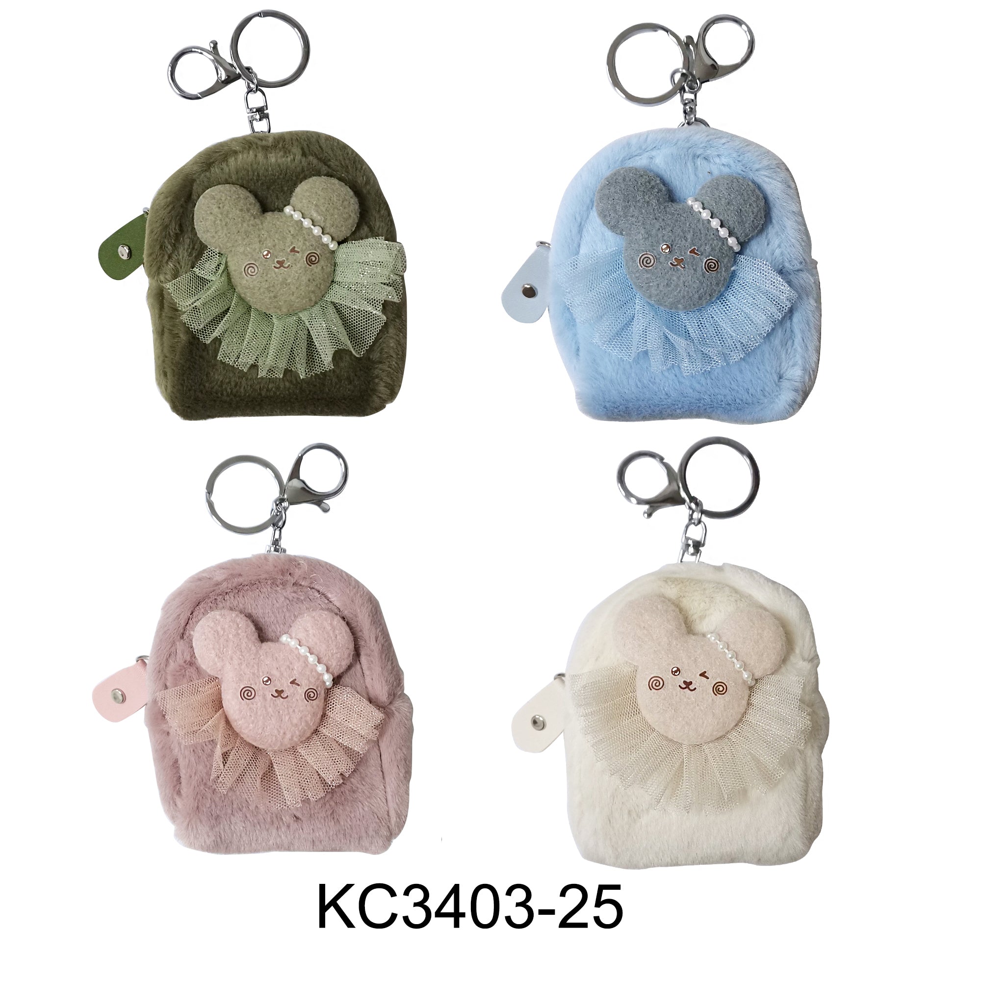 BEAR POM POM MINI POCKET KEYCHAIN 3403-25 (12PC)