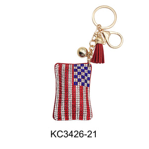 RHINESTONE AMERICA FLAG KEY CHAIN 3426-21 (12PC)