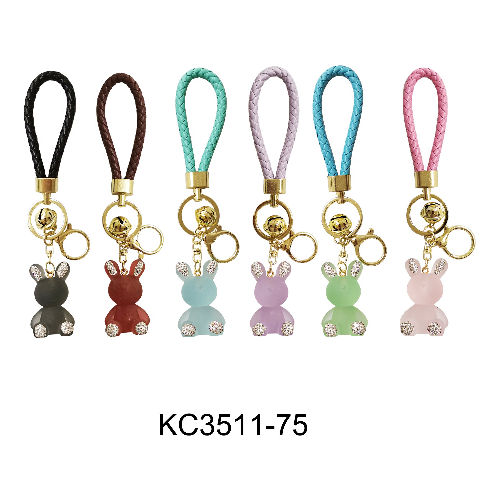 RHINESTONE RABBIT WRIST BAND KEY CHAIN 3511-75 (12PC)