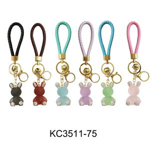 RHINESTONE RABBIT WRIST BAND KEY CHAIN 3511-75 (12PC)