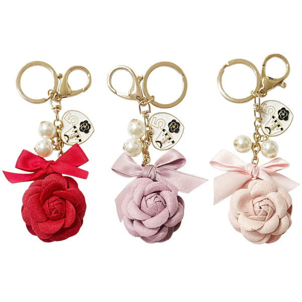 Rose Ribbon With Pearl and Charm Key Chain KC41101-30 (12PC)