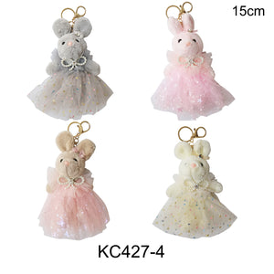 DRESS PEARL RIBBON RABBIT PLUSH KEY CHAIN 427-4 (12PC)