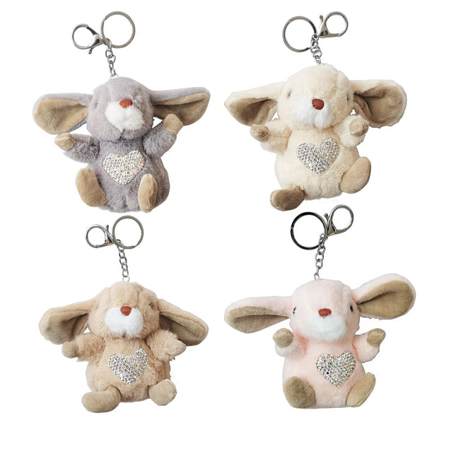 Rhinestone Rabbit Plush Keychain KC4613-14 (12PC)