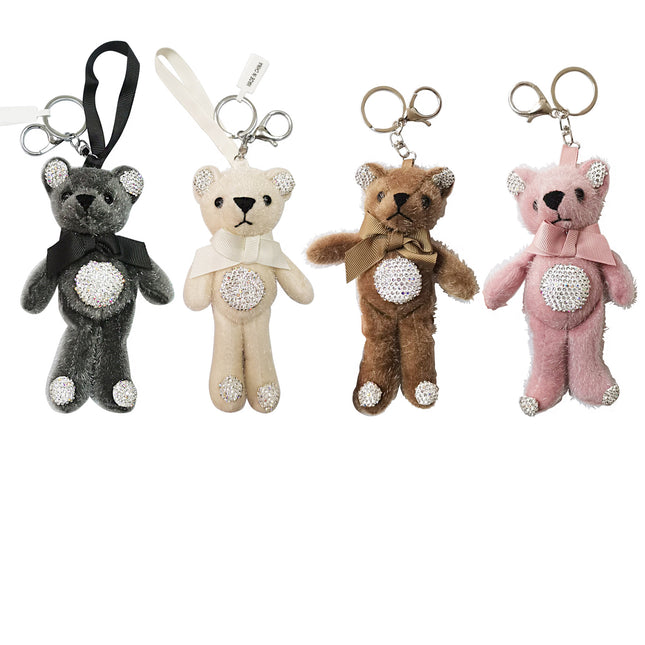 Rhinestone Ribbon Bear Plush Keychain KC922-14R (12PC)