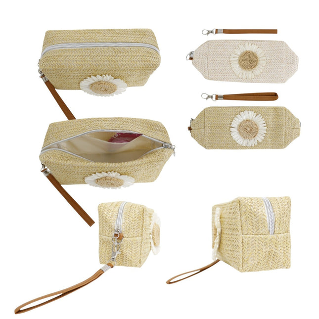 Daisy Flower Square Straw Makeup Pouch JB5526-8 (12PC)