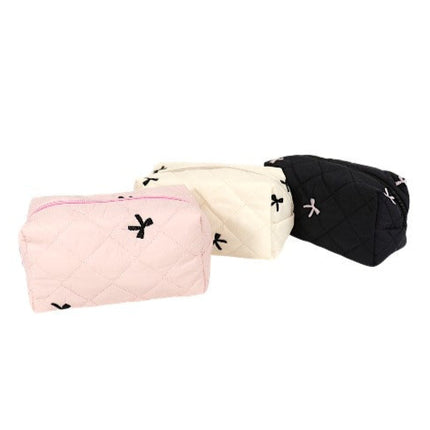 Ribbon Printing Quilted Fabric Makeup Pouch JB5526-3 (12PC)