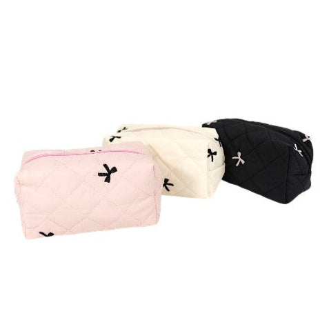 Ribbon Printing Quilted Fabric Makeup Pouch JB5526-3 (12PC)