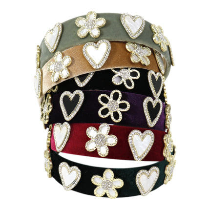 Heart Flower Charm Velvet Headband HB21027-16 (12PC)