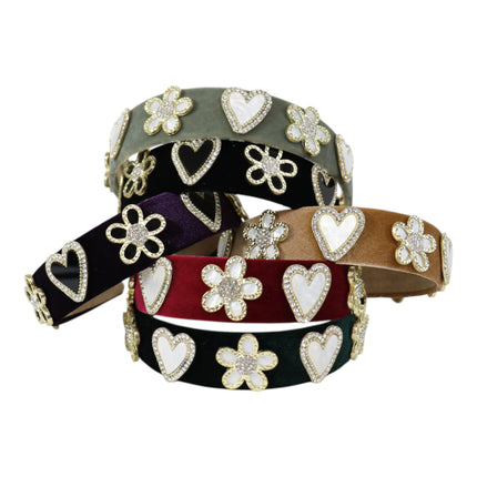 Heart Flower Charm Velvet Headband HB21027-16 (12PC)