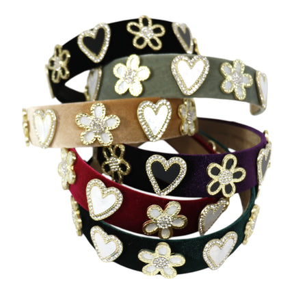 Heart Flower Charm Velvet Headband HB21027-16 (12PC)