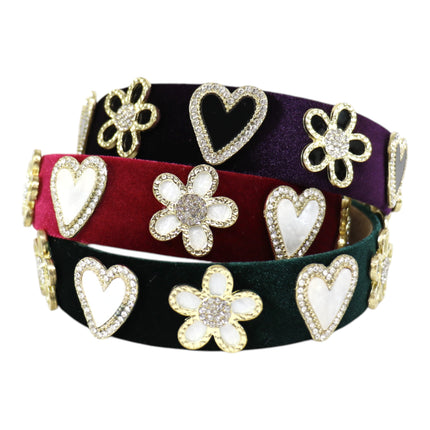 Heart Flower Charm Velvet Headband HB21027-16 (12PC)