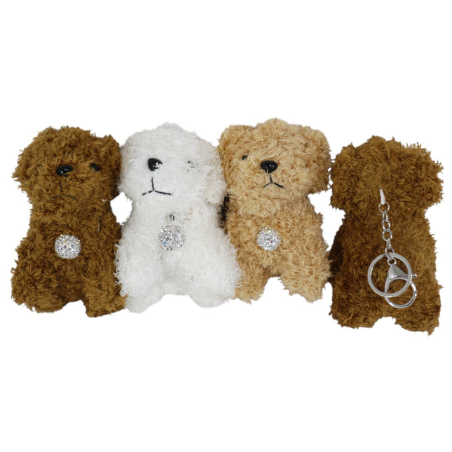Rhinestone Curly Hair Dog Plush Keychain KC0425-3 (12PC)