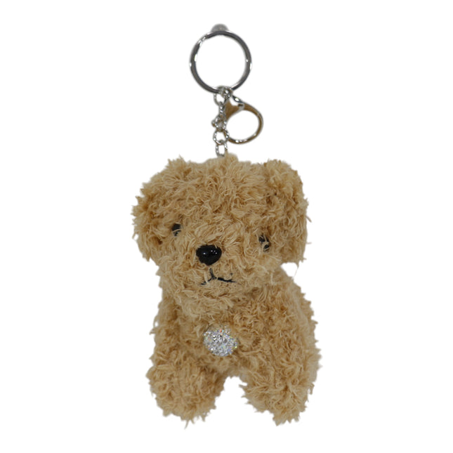 Rhinestone Curly Hair Dog Plush Keychain KC0425-3 (12PC)