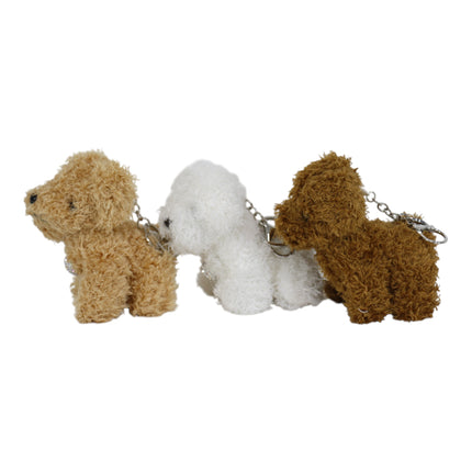 Rhinestone Curly Hair Dog Plush Keychain KC0425-3 (12PC)