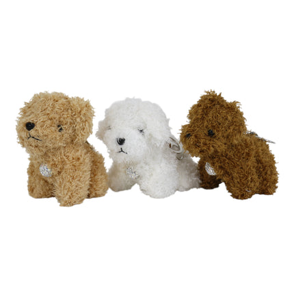 Rhinestone Curly Hair Dog Plush Keychain KC0425-3 (12PC)