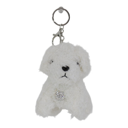Rhinestone Curly Hair Dog Plush Keychain KC0425-3 (12PC)