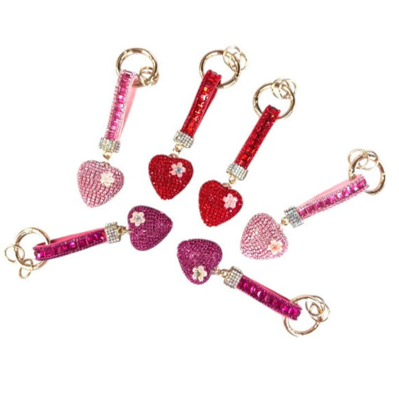 Double Sided Rhinestone Heart Keychain KC41101-11 (12PC)