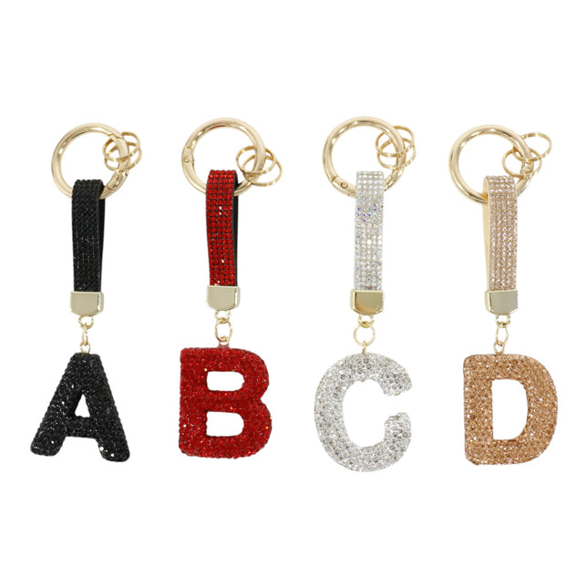 Rhinestone Alphabet Initial Letter Key Chain KC001 (12PC)