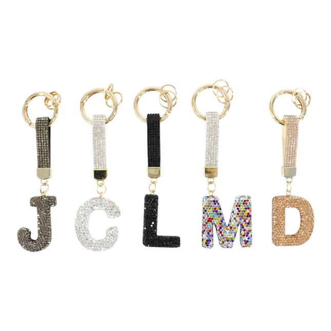Rhinestone Alphabet Initial Letter Key Chain KC001 (12PC)