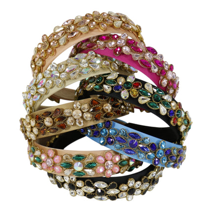Multi Crystal Flower Decor Headband HB1226-13 (12PC)
