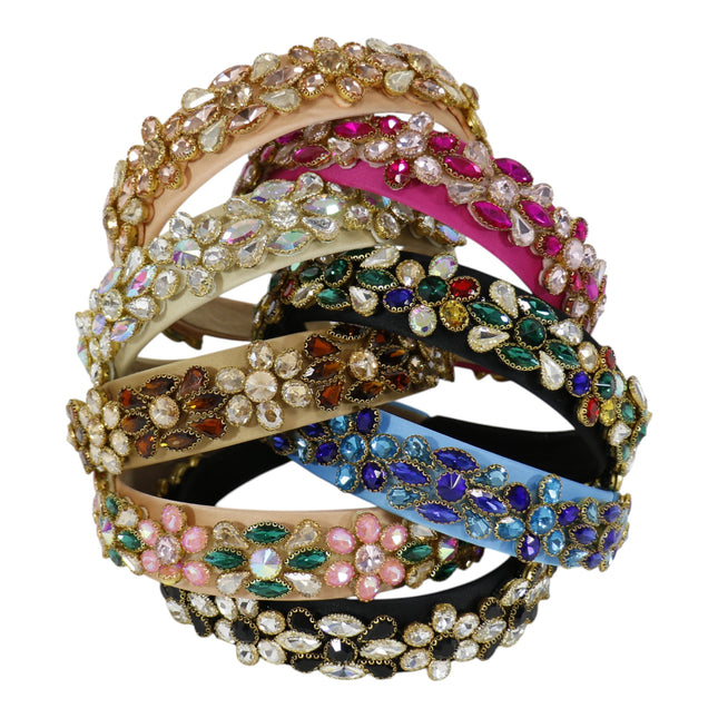 Multi Crystal Flower Decor Headband HB1226-13 (12PC)