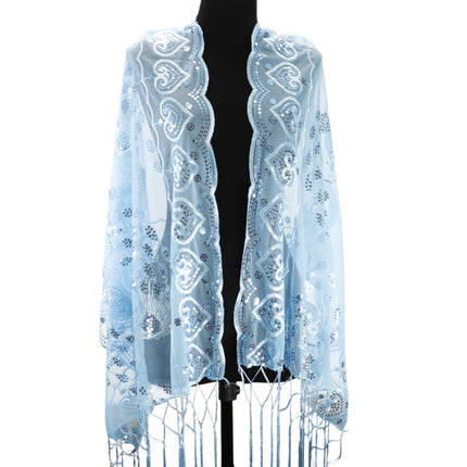 Peacock Sequin Chiffon Embellished Fringe Sheer Shawl Wrap Scarf SC309P (12pc)