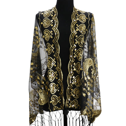 Peacock Sequin Chiffon Embellished Fringe Sheer Shawl Wrap Scarf SC309P (12pc)