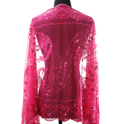 Peacock Sequin Chiffon Embellished Fringe Sheer Shawl Wrap Scarf SC309P (12pc)