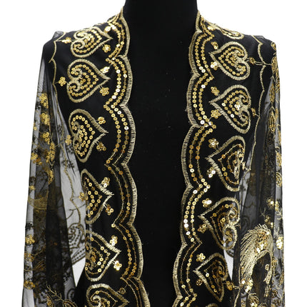 Peacock Sequin Chiffon Embellished Fringe Sheer Shawl Wrap Scarf SC309P (12pc)