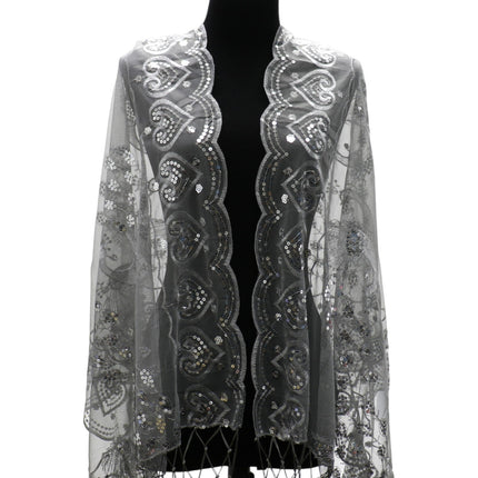 Peacock Sequin Chiffon Embellished Fringe Sheer Shawl Wrap Scarf SC309P (12pc)
