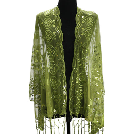 Peacock Sequin Chiffon Embellished Fringe Sheer Shawl Wrap Scarf SC309P (12pc)