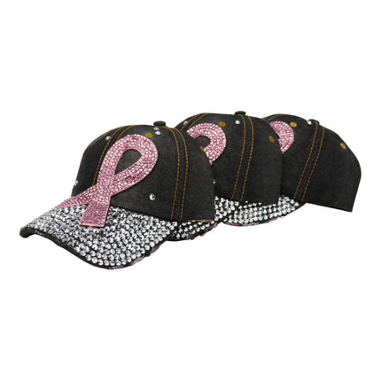 Bling Pink Ribbon Rhinestone Baseball Cap CP3727 (12PC)