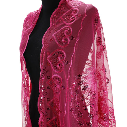 Peacock Sequin Chiffon Embellished Fringe Sheer Shawl Wrap Scarf SC309P (12pc)